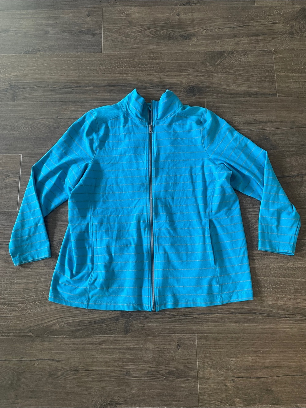 Women’s Avenue Blue & Gray Stripe Zip-Front Lightweight Jacket, Size 18/20